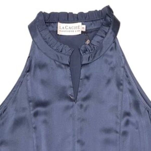 Go> by GoSilk Blue Cutaway Silk Top - Picture 2 of 3